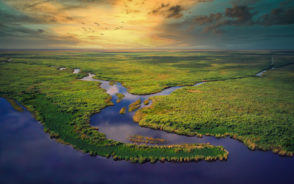 Aerial view at the Golden Hour shows the best time to visit the Everglades