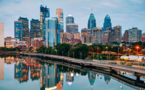 Skyline view of the city alongside the Schuylkill River showing the best time to visit Philadelphia