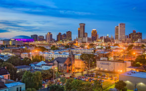 New Orleans skyline at dusk during the best time to visit Louisiana