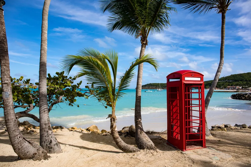 Phone booth on the beach of Antigua