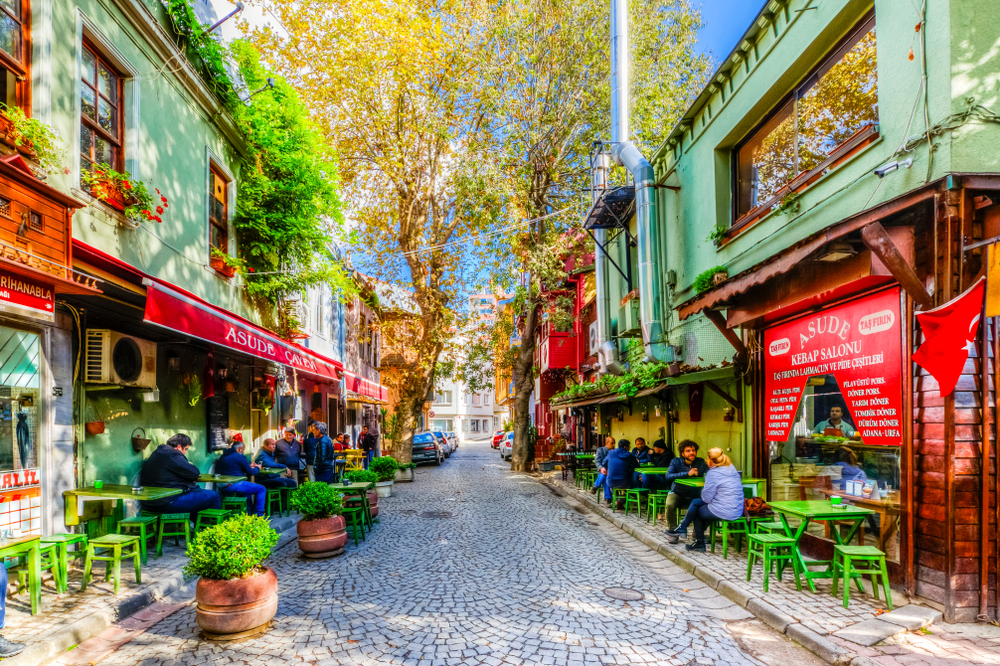 Kuzguncuuk Street view with a brick walking path pictured during the best time to visit Istanbul