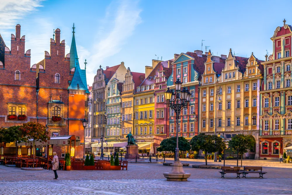 Neat view of Wroclaw Poland and the market square viewed early in the morning