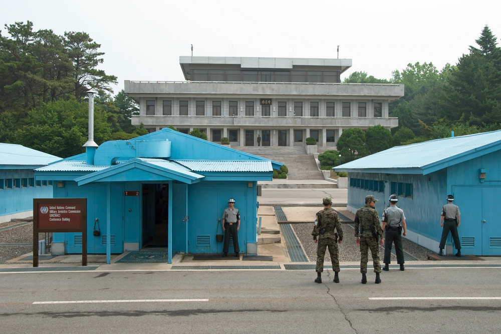 Soliders patrol the border between North and South Korea for a piece asking Is South Korea Safe
