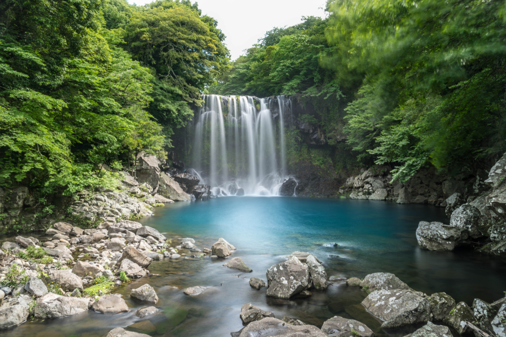 Image of Cheonjeyeon Waterfall on Jeju Island for a piece on Is South Korea Safe