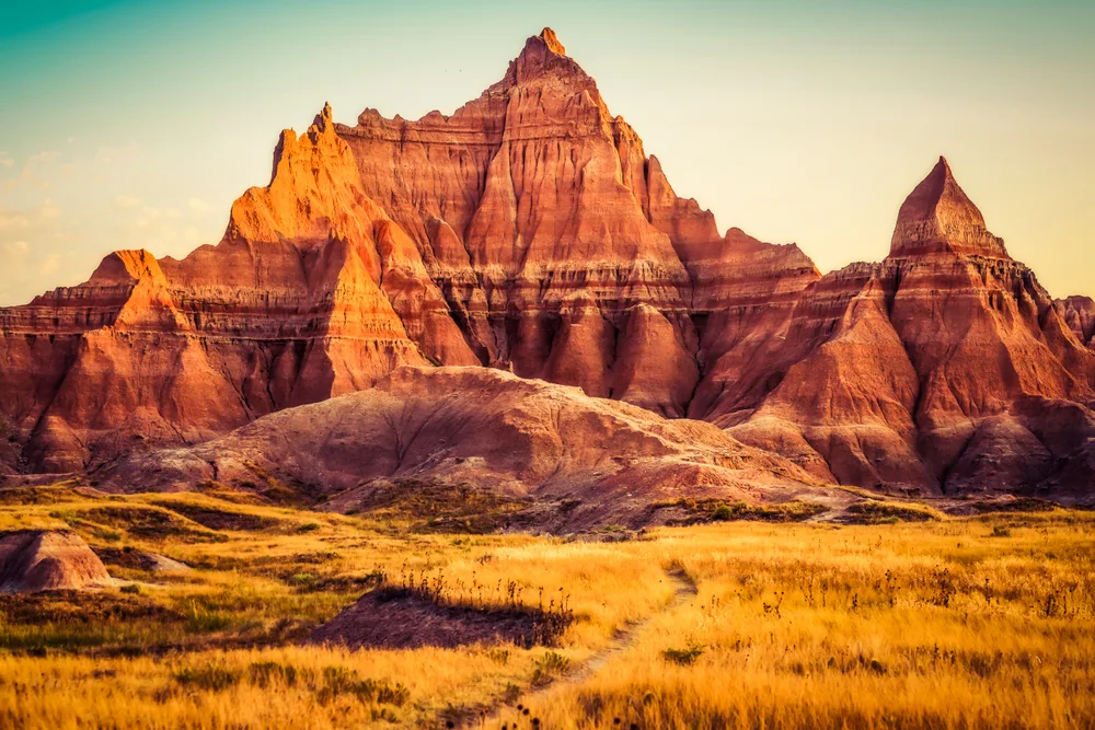 Rock formations and peaks shown during the cheapest time to visit Badlands National Park