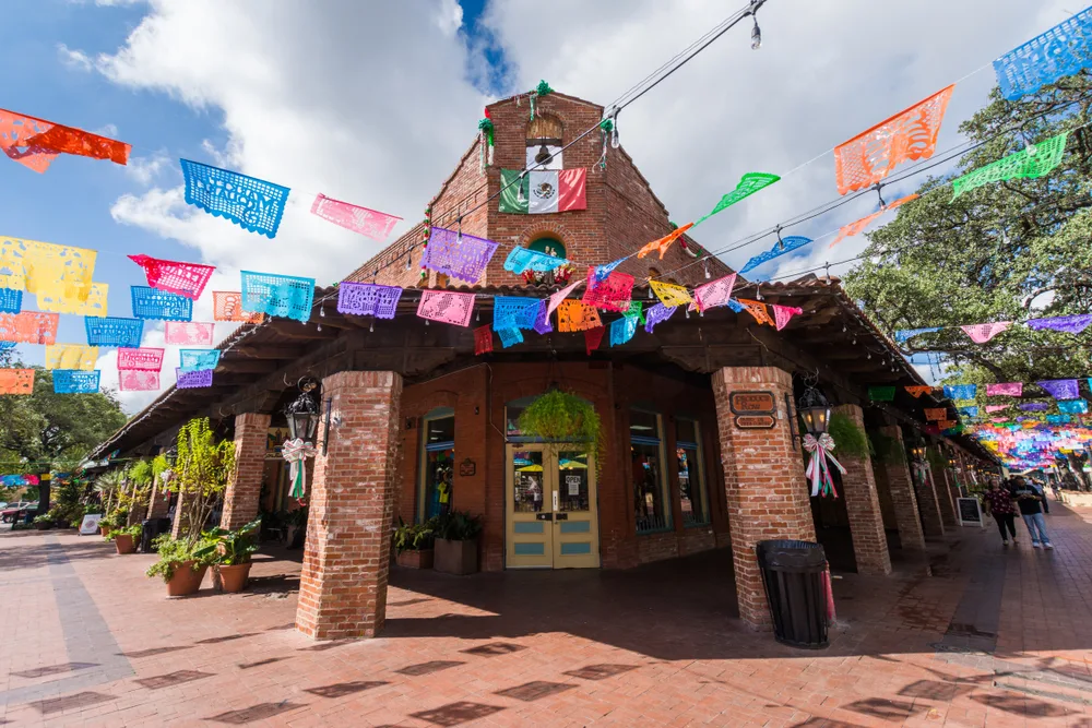 Photo of the historic Market Square with colorful flags taken for a guide titled Best Time to Visit San Antonio