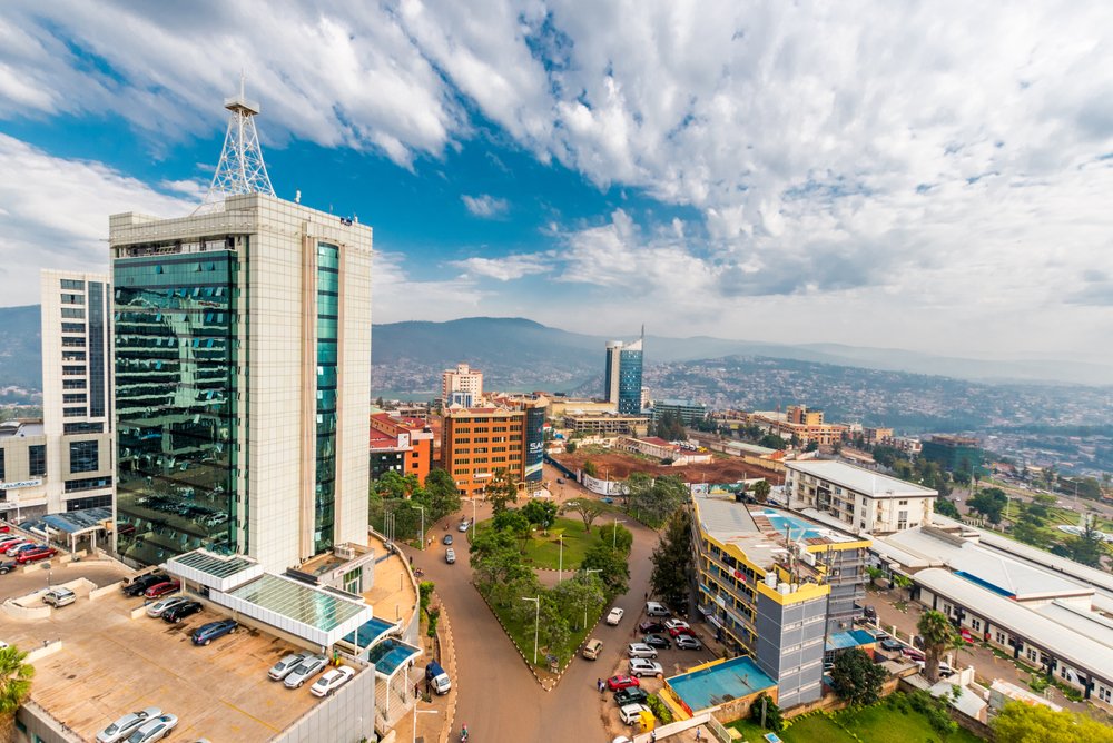 View from the top of a building featuring a panoramic view of the city of Kigali in Rwanda, one of the best places to visit in Africa