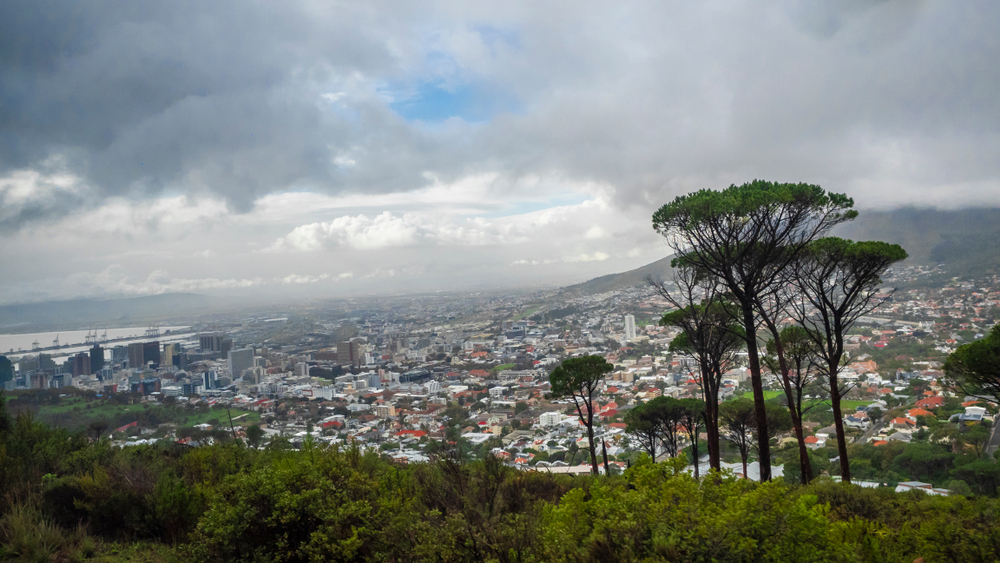 Rain over the city as seen from the top of the hillside during the worst time to visit Cape Town