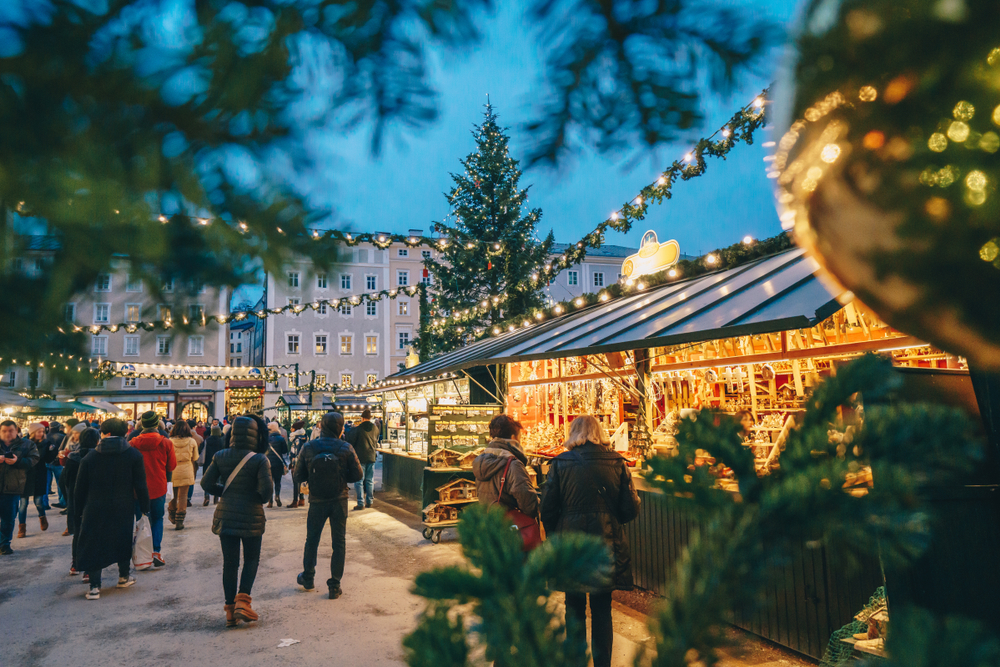 Salzburg Christmas Market pictured in the middle of November during the overall worst time to visit Austria