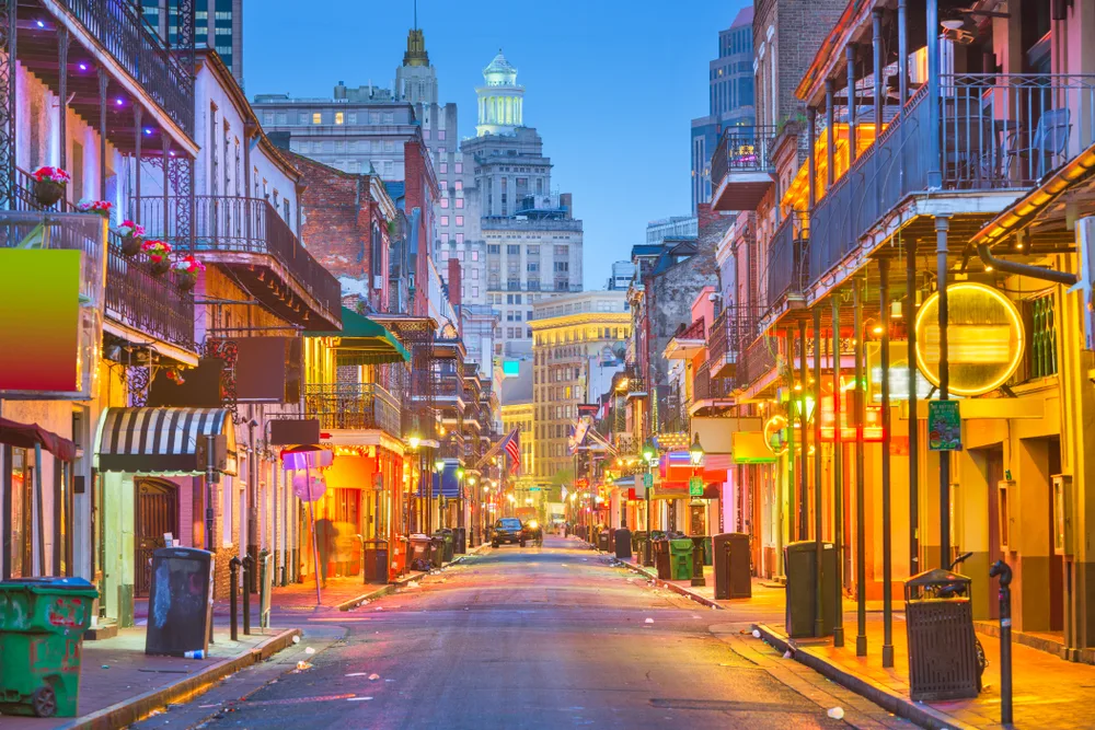 View of Bourbon Street in New Orleans during the best time to visit Louisiana