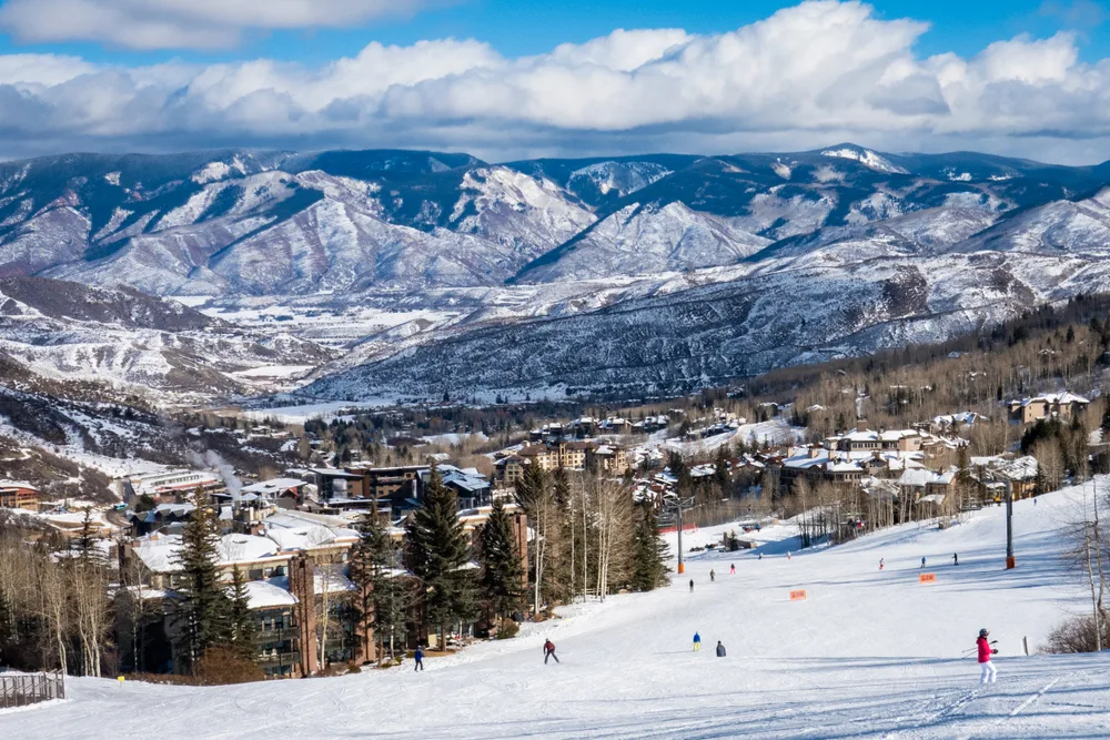 View from the slopes in Winter with few people on the hill during the overall best time to go to Aspen