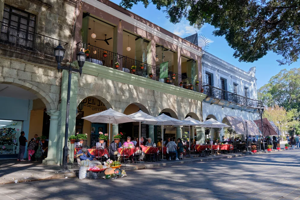 Image of an outdoor patio pictured for a piece on the cheapest time to visit Oaxaca