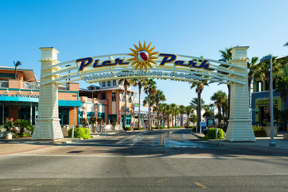 Image of Pier Park in late summer with blue skies during the overall best time to visit Panama City Beach