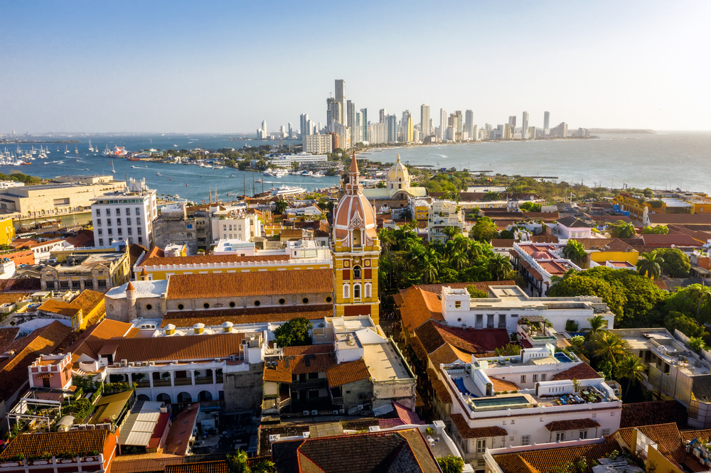 Aerial view of the city center showing the worst time to visit Cartagena
