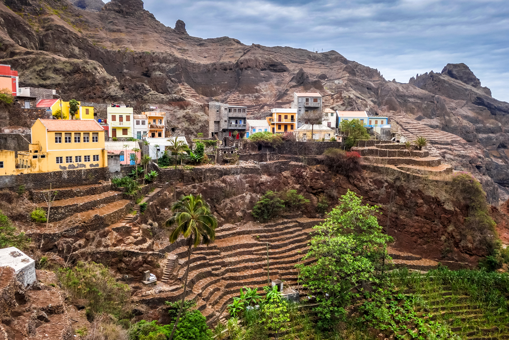 Buildings atop a major terrace in Santo Antao Island in Cape Verde, one of the best places to visit in Africa