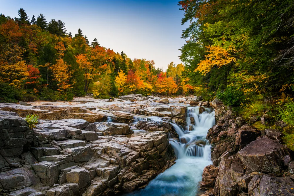 View of Rocky Gorge in White Mountain National Forest for a frequently asked questions section on the best time to visit New Hampshire