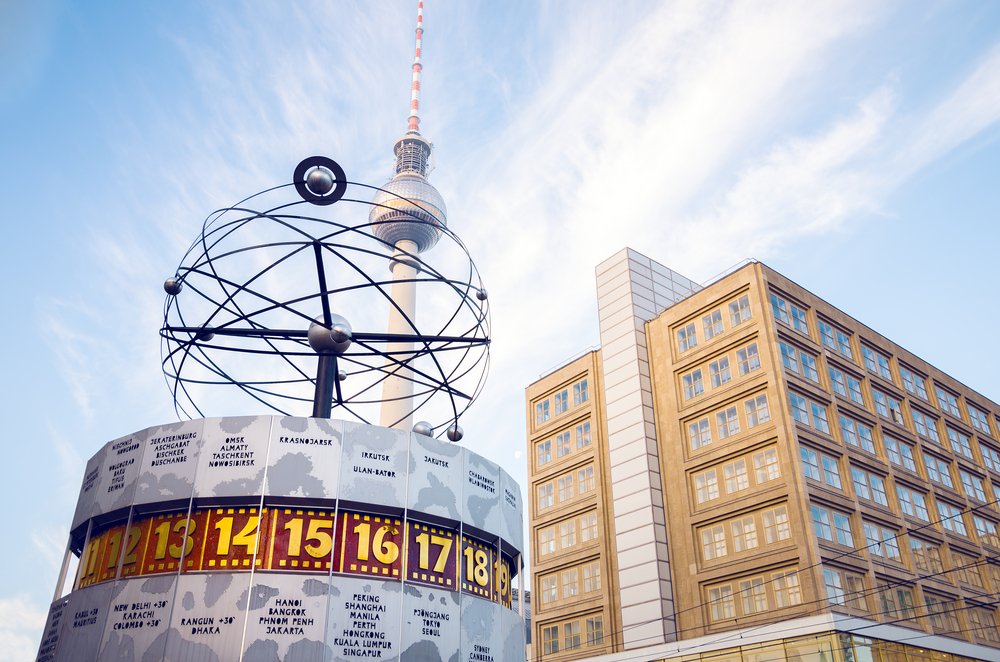 Berlin's World Time Clock and Television Tower during the worst time to visit Berlin