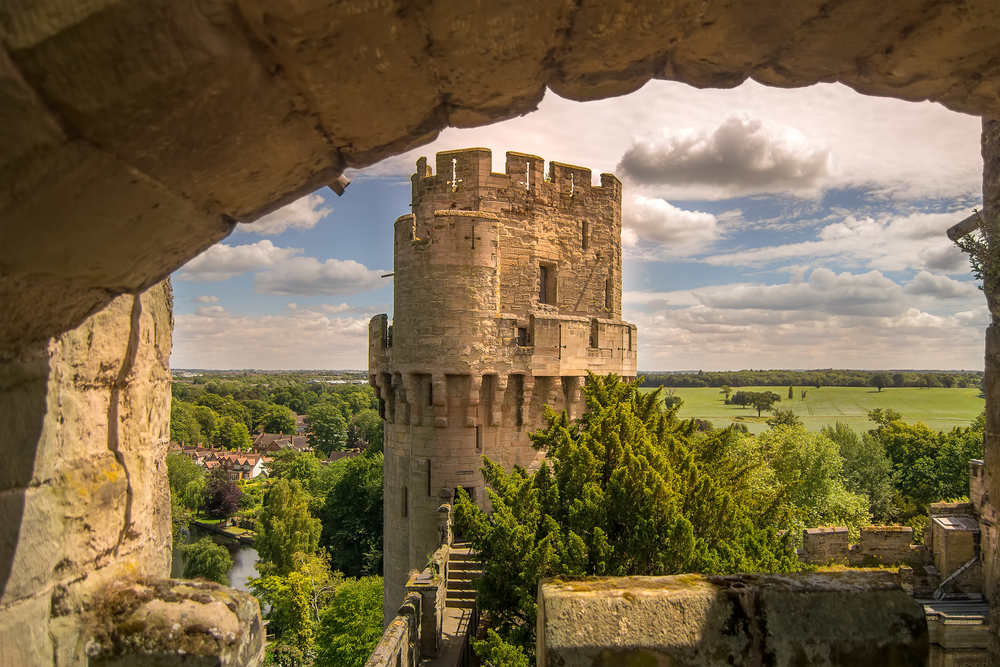 Neat view of the Warwick Castle as seen from a turret