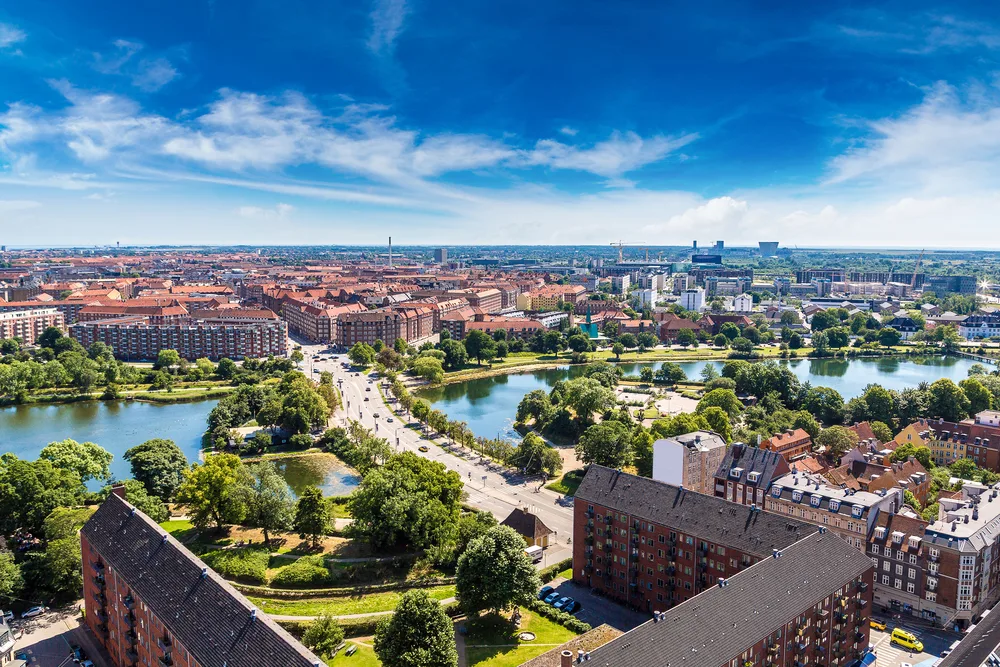 Beautiful aerial view of the city on a summer day during the best time to visit Copenhagen