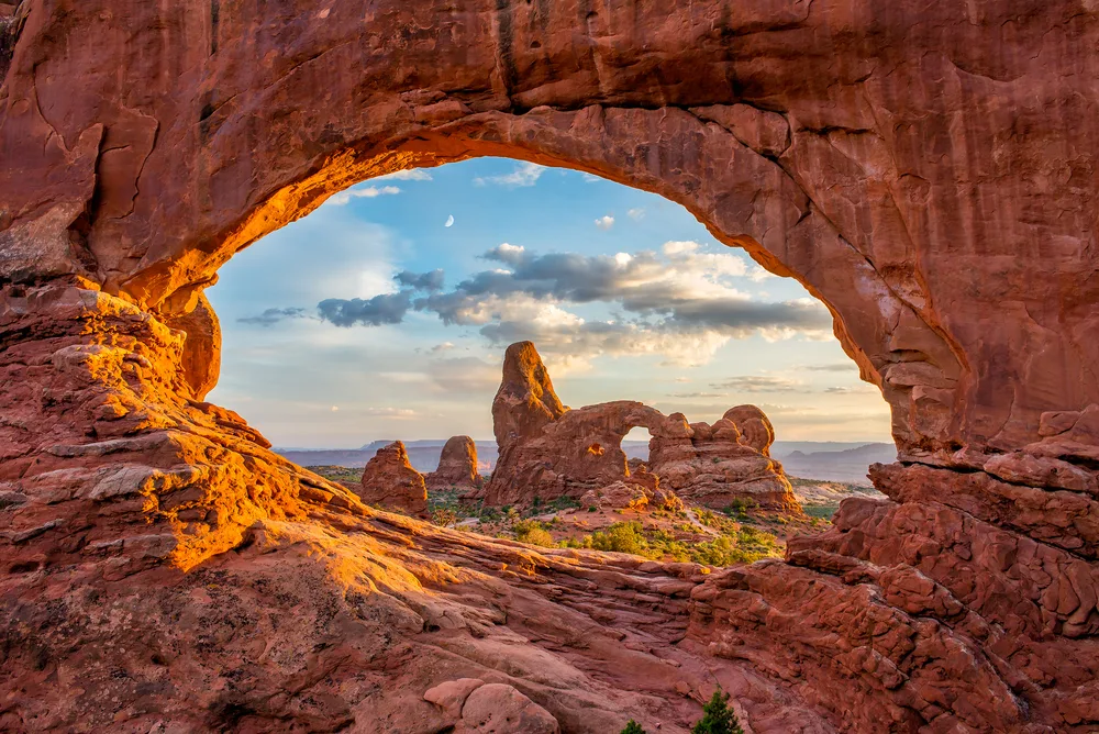 Turret arch as seen through the gap in the North Window for a piece on the best time to visit Arches National Park