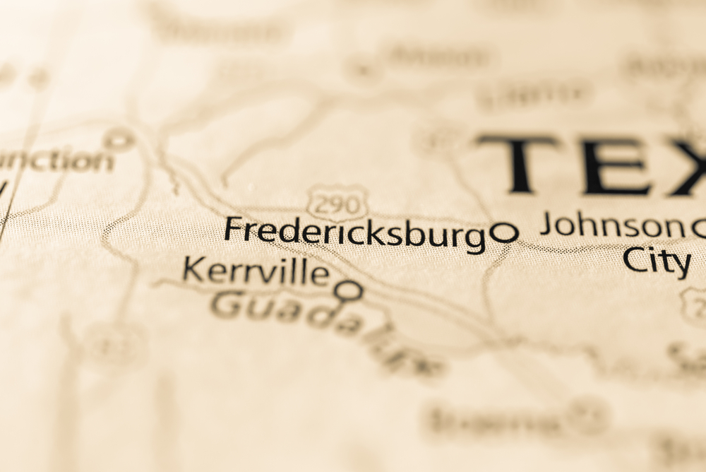 Map focused to show where to stay in Fredericksburg and nearby towns