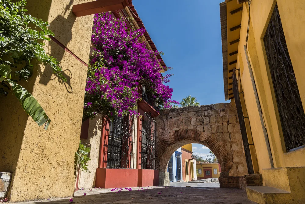 Image of a romantic street on the empty cobblestone streets pictured during the least busy time to visit Oaxaca