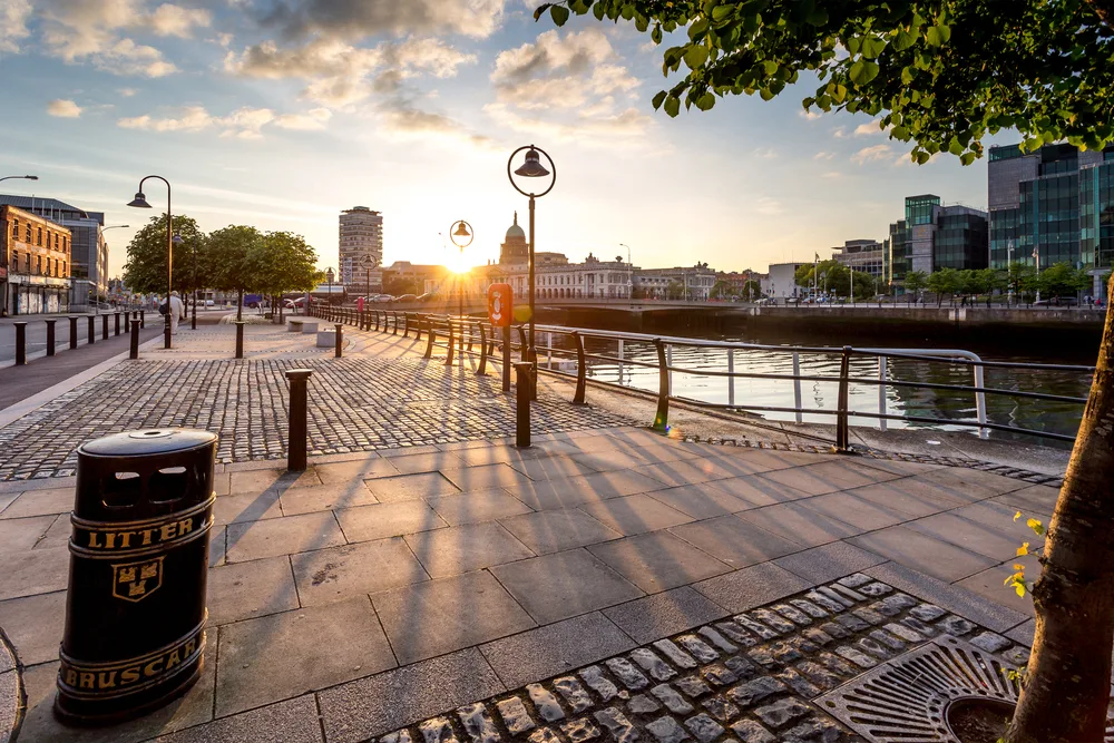 Scenic stone boardwalk pictured during the evening during the best time to visit Dublin