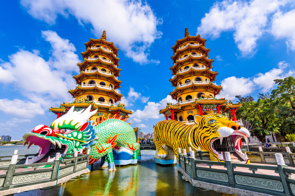 Kaohsiung Lotus Pond and Tiger Pagodas pictured during the best time to visit Taiwan