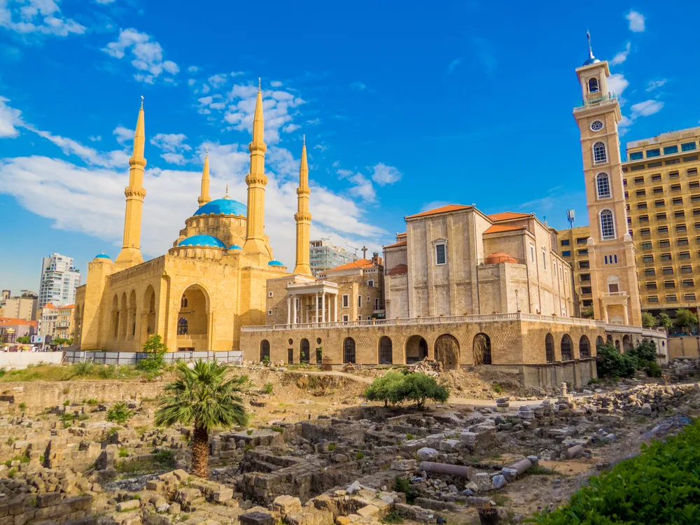 Greek Orthodox cathedral and mosque side by side in Lebanon