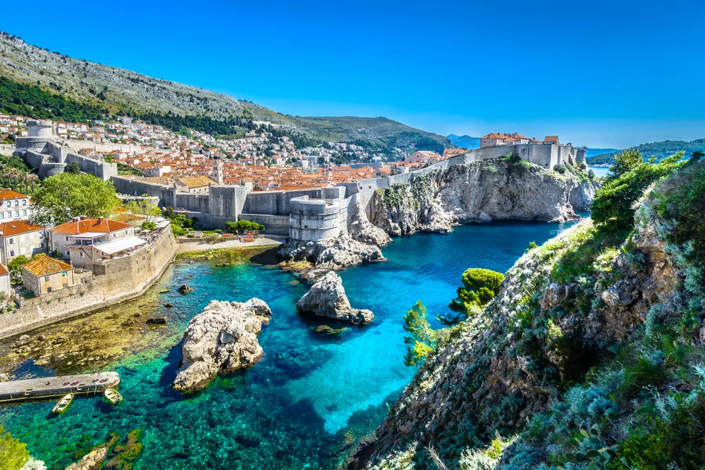 Safe city of Dubrovnik, Croatia on the Adriatic Coast with blue water and sky 