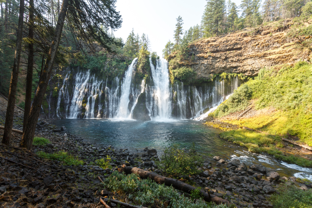 The beautiful McArthur-Burney Falls pictured going into a lake in LVNP