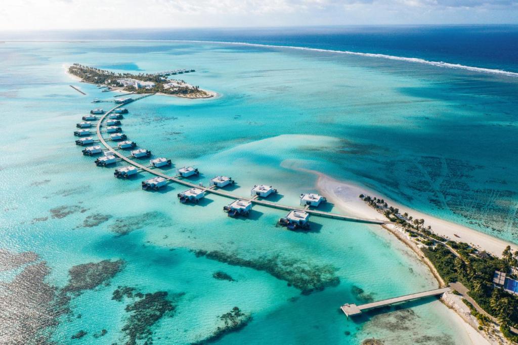 Aerial image of the Riu Palace villas pictured as a featured resort in the Maldives