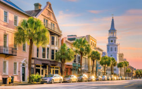 Historical downtown in Charleston at dusk during the best time to visit South Carolina