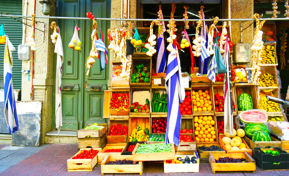 Colorful fruits and vegetables in a street market in Uruguay