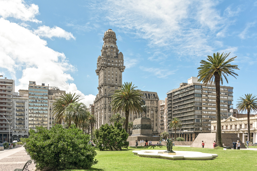 Historic and imposing building overlooking the Plaza Independencia in Montevideo, one of the best places to visit in South America