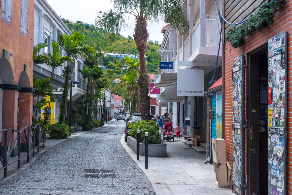 Image of a street in Gustavia pictured during the least time to visit St. Barts with nobody walking or in sight