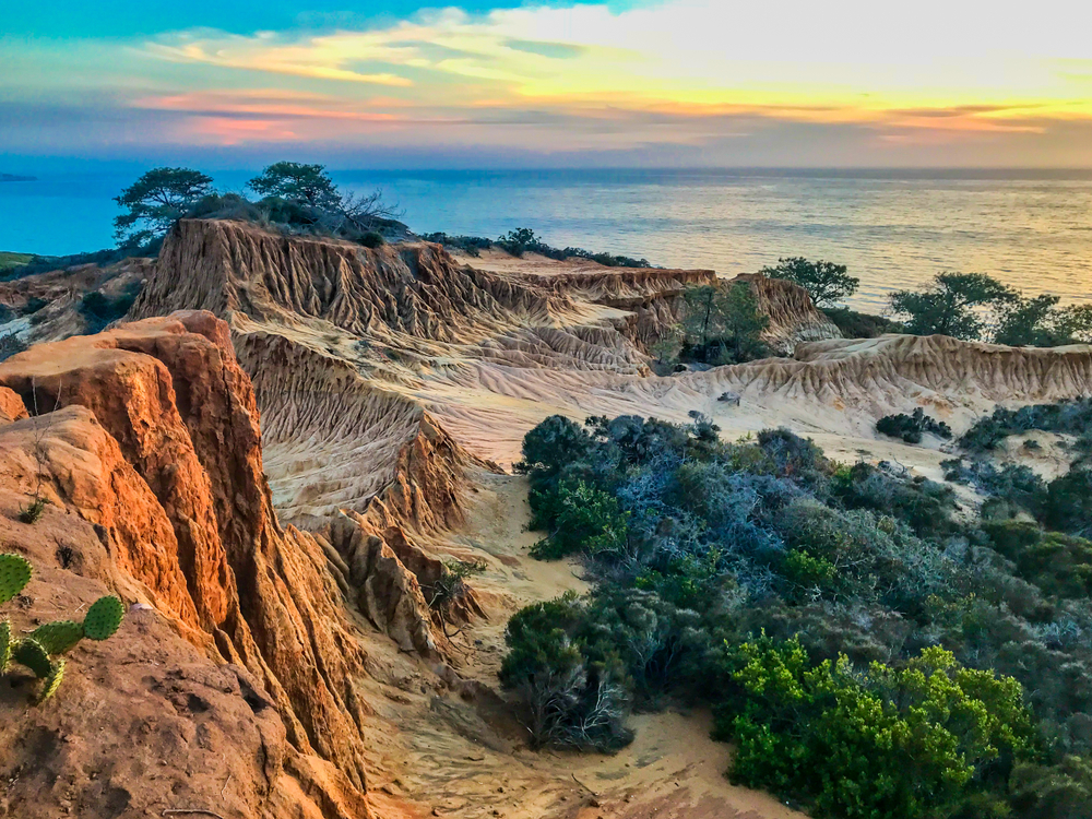 Gorgeous view of the rolling hills of Torrey Pines State Natural Reserve as one of the safest places to visit in San Diego