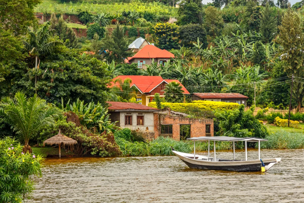 To help illustrate whether or not Rwanda is safe to visit, a boat (one of the most popular transportation options) is moored on Kivu Lake