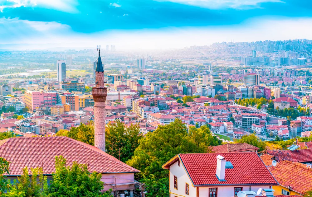 View of Ankara in Turkey, one of the best places to visit in the country, pictured from the top of a hill looking out over the town