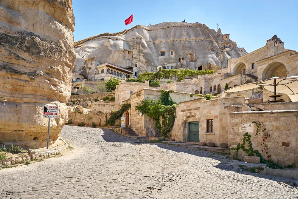 Photo of the old stone street in Goreme in Cappadocia during the city's best time to visit