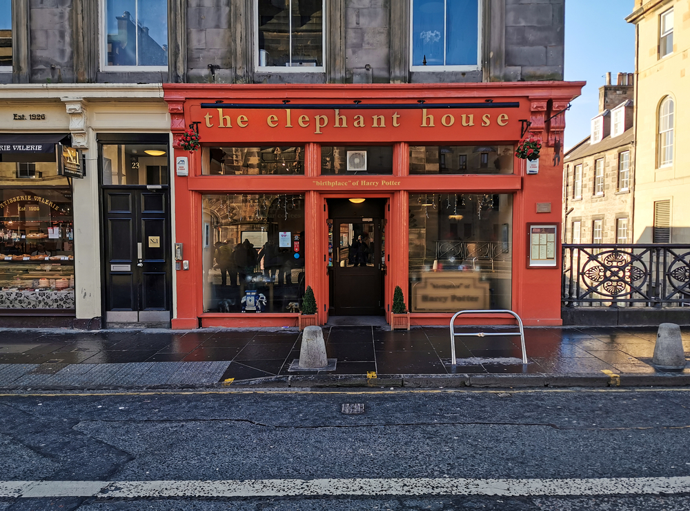 The Elephant House pub, one of the best places to visit in Scotland, as seen from across the street during the day