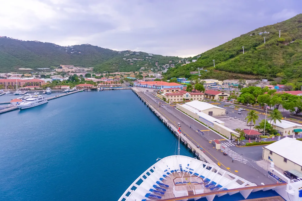 View from a cruise ship looking out onto the port during the best time to visit St. Thomas