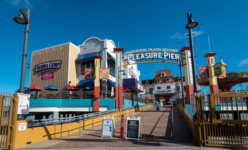Pleasure Pier pictured on a clear day for a piece on the best time to visit Galveston TX