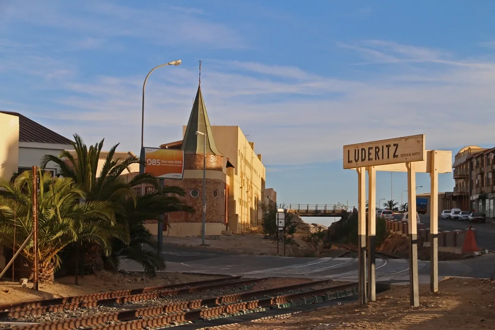 Empty streets of Luderitz, one of the best places to visit in Namibia, pictured during the overall least busy time to visit