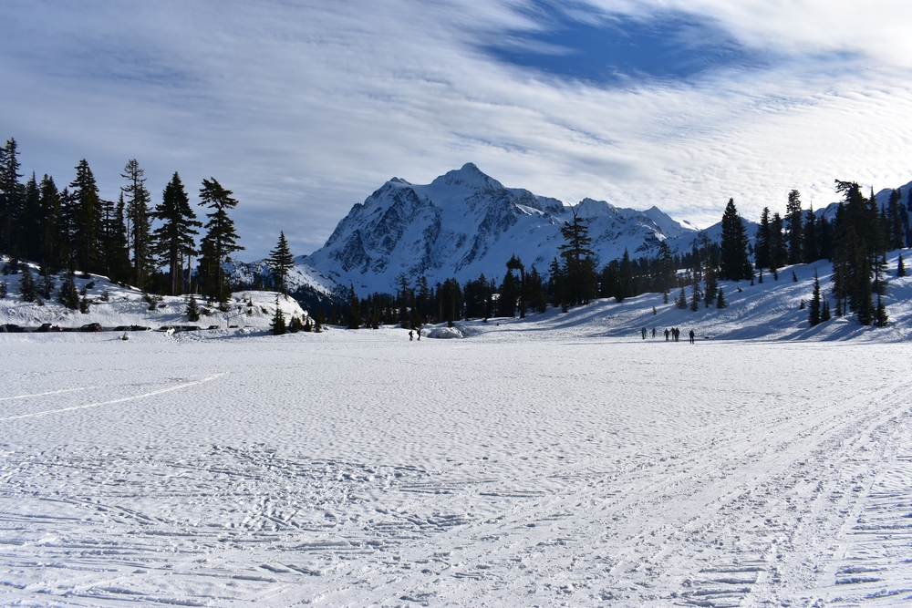 Amazing winter view of the snowy Mount Shuksan in the winter, the worst time to visit North Cascades National Park