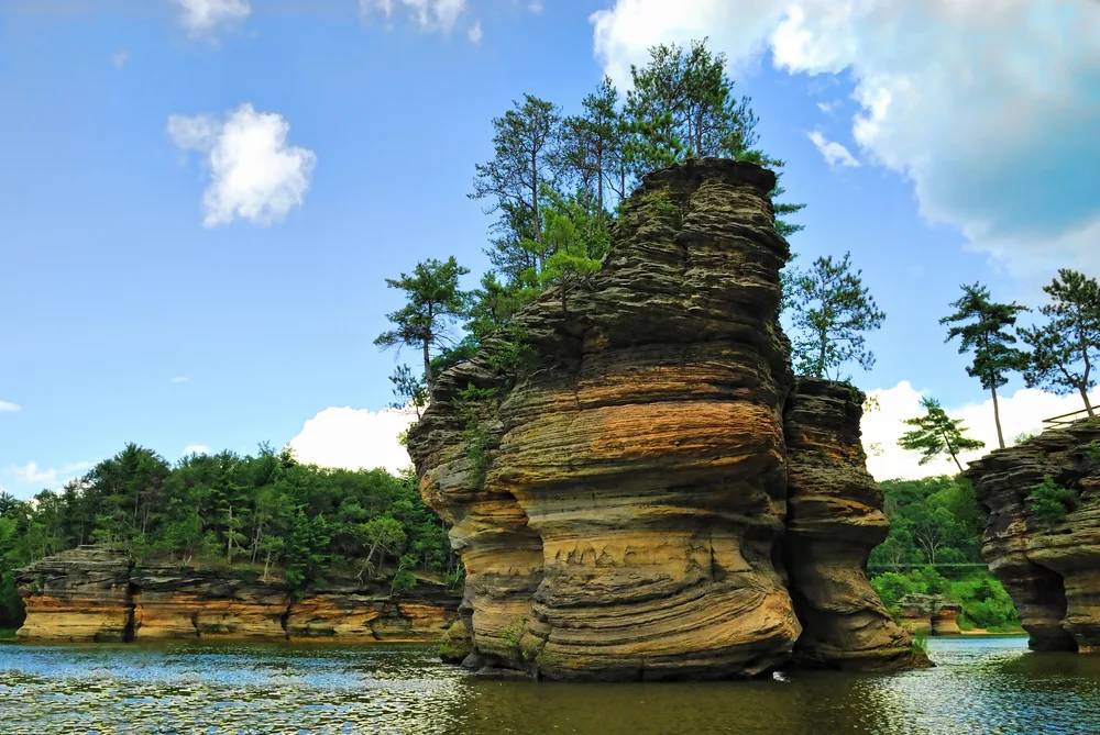 Very neat rock formation on the river in the Wisconsin Dells, one of the best day trips from Chicago