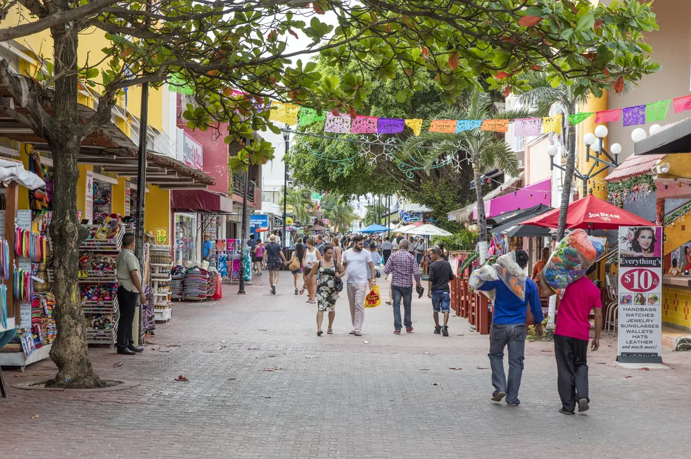 Playa del Carmen market with a great crowed, pictured during the worst time to visit Riviera Maya