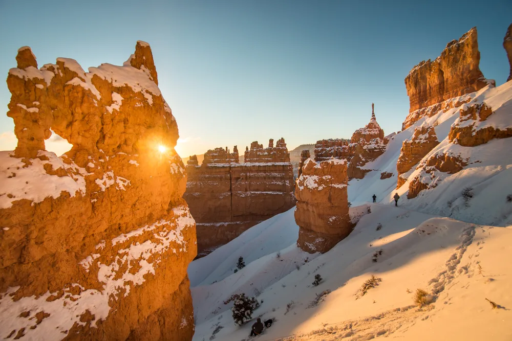 Hoodoos pictured in Bryce Canyon during the cheapest time to visit, the winter