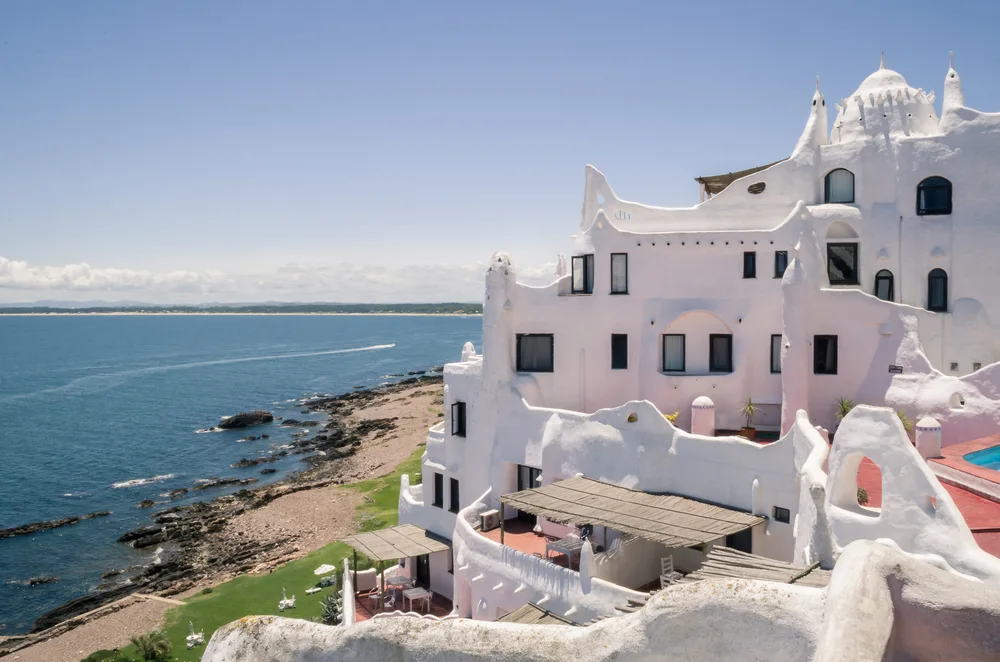 Neat white stucco resort as seen from a balcony of the Casapueblo pictured during the best time to go to Uruguay