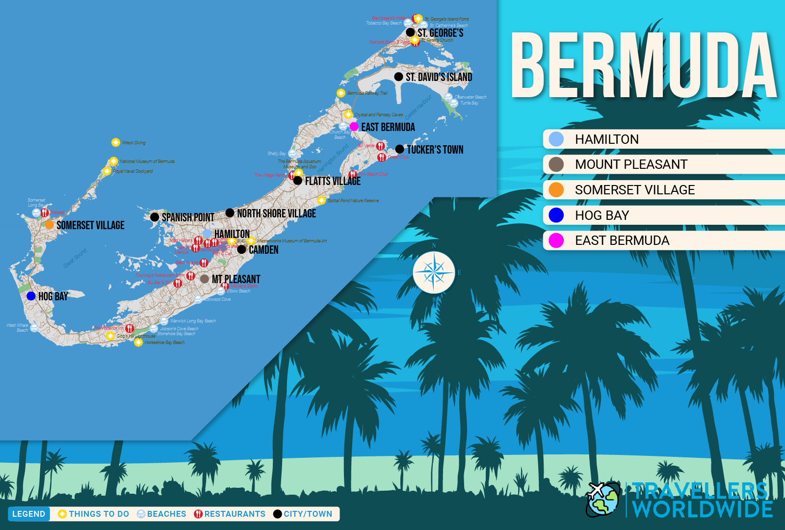 Where to Stay in Bermuda map in vector format featuring the 5 best areas of town